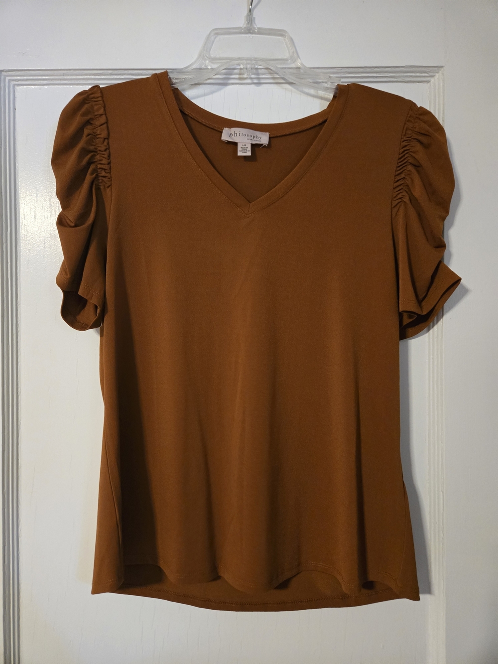 Philosophy Burnt Orange V-Neck Puff Sleeve Top